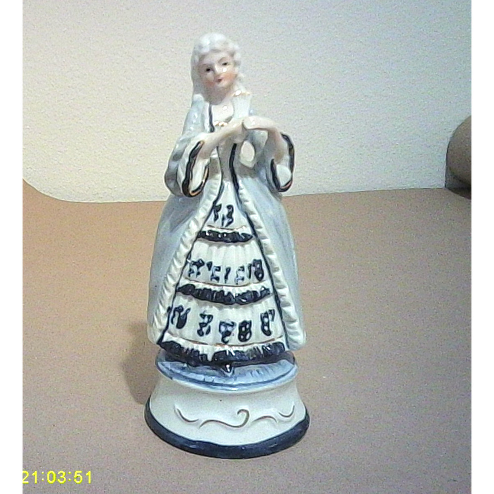 Vintage Porcelain Victorian Lady Blue Dress Figurine 9" Tall no markings